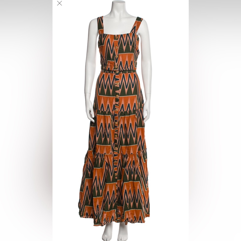 Veronica Beard Orange Black V-Neck Maxi Sundress